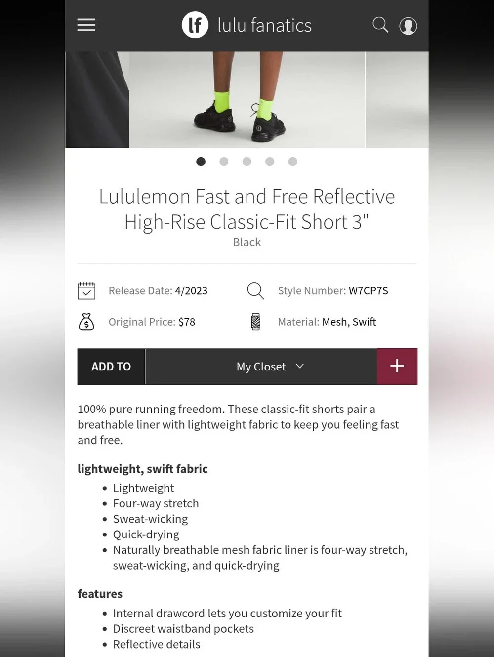 Lululemon Fast and Free High Rise Reflective Short 3